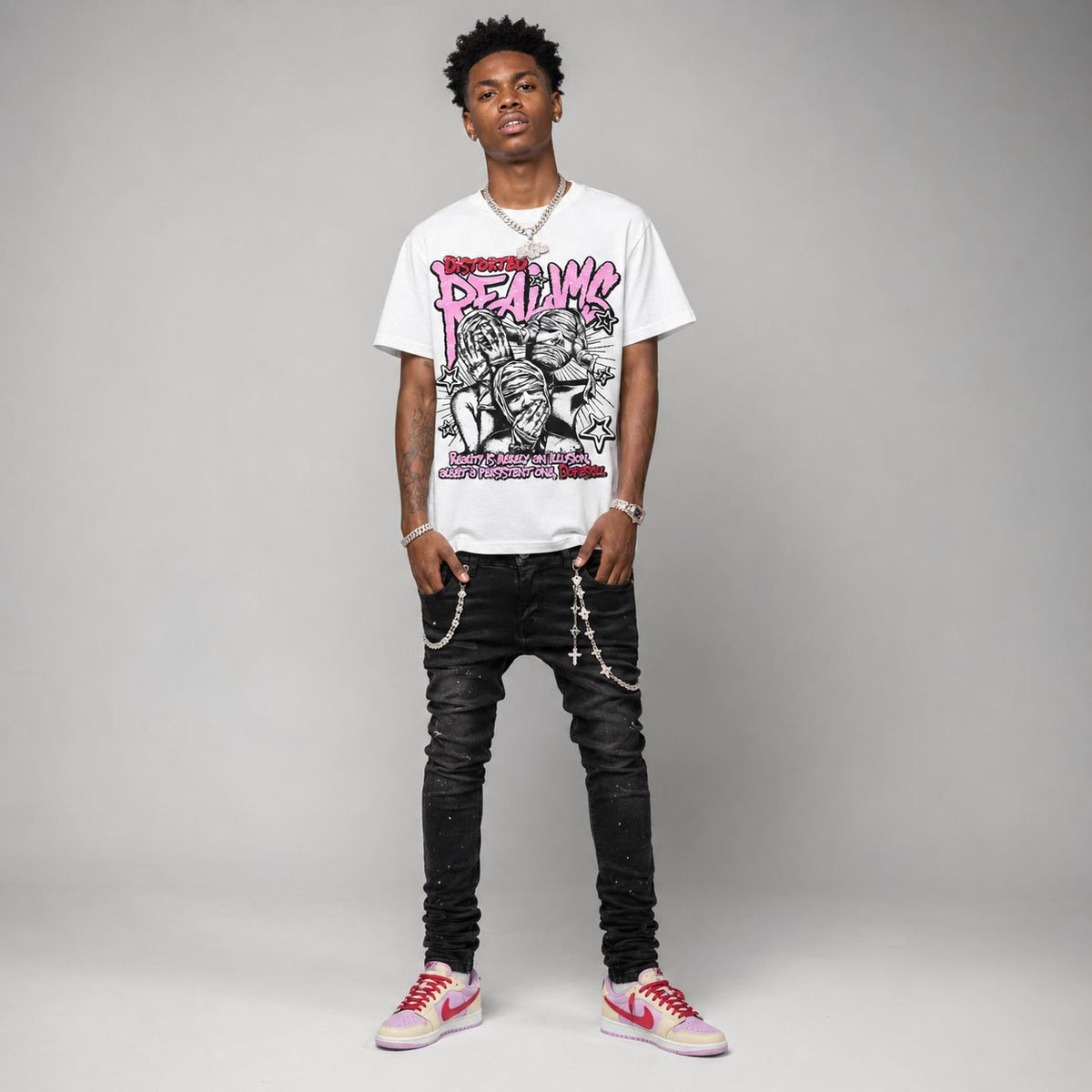 Travis Scott x “Pink Pack” 1s DopeSkill T-Shirt Distorted Realms Graphic