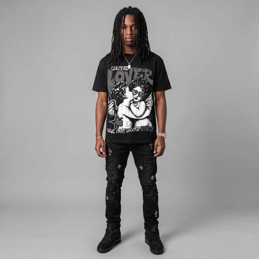 Black Cat 4s DopeSkill Oversize Print T-Shirt Real Ones Choose Loyalty Graphic