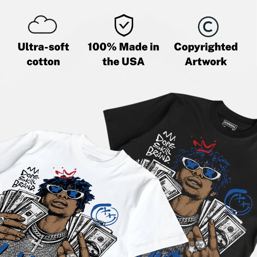 “True Blue” 3s DopeSkill T-Shirt All Hustle No Luck Graphic