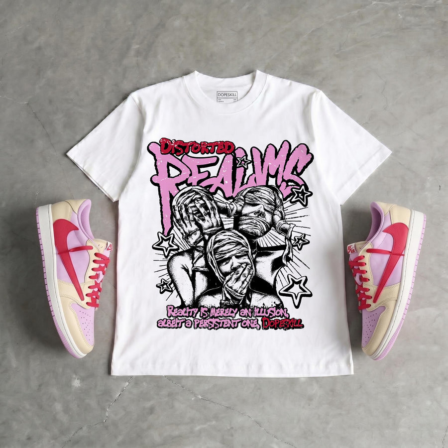 Travis Scott x “Pink Pack” 1s DopeSkill T-Shirt Distorted Realms Graphic