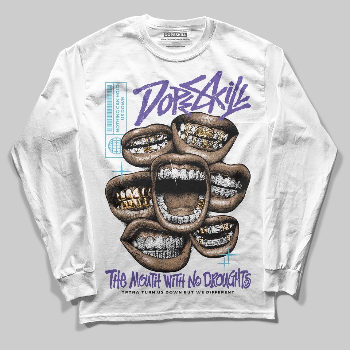 Aqua 8s DopeSkill Long Sleeve T-Shirt The Mouth With No Droughts Graphic