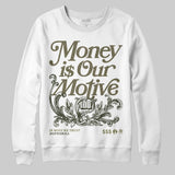Medium Olive 3s DopeSkill Sweatshirt Money Is Our Motive Typo Graphic