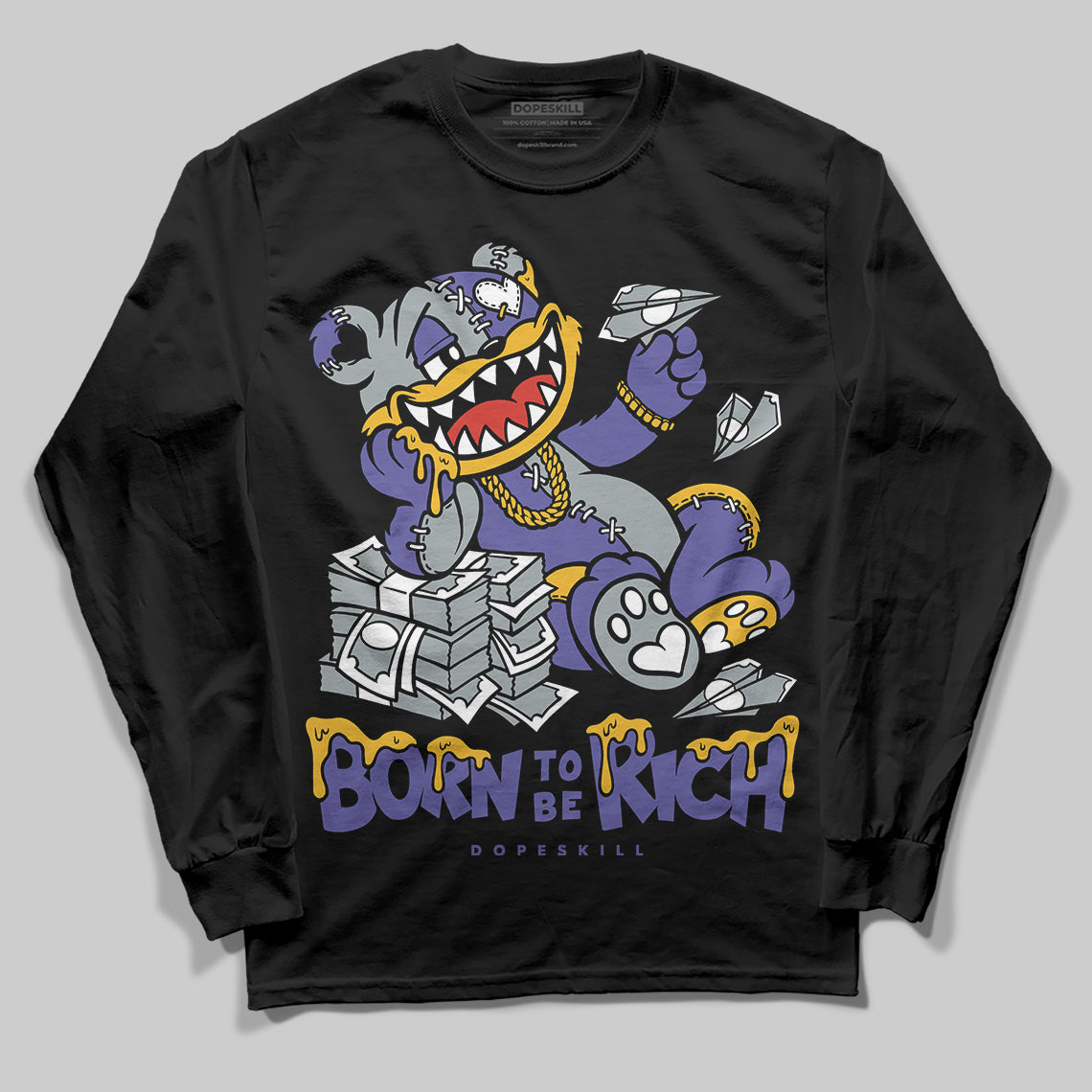 Lakers 4s DopeSkill Long Sleeve T-Shirt Born To Be Rich Graphic