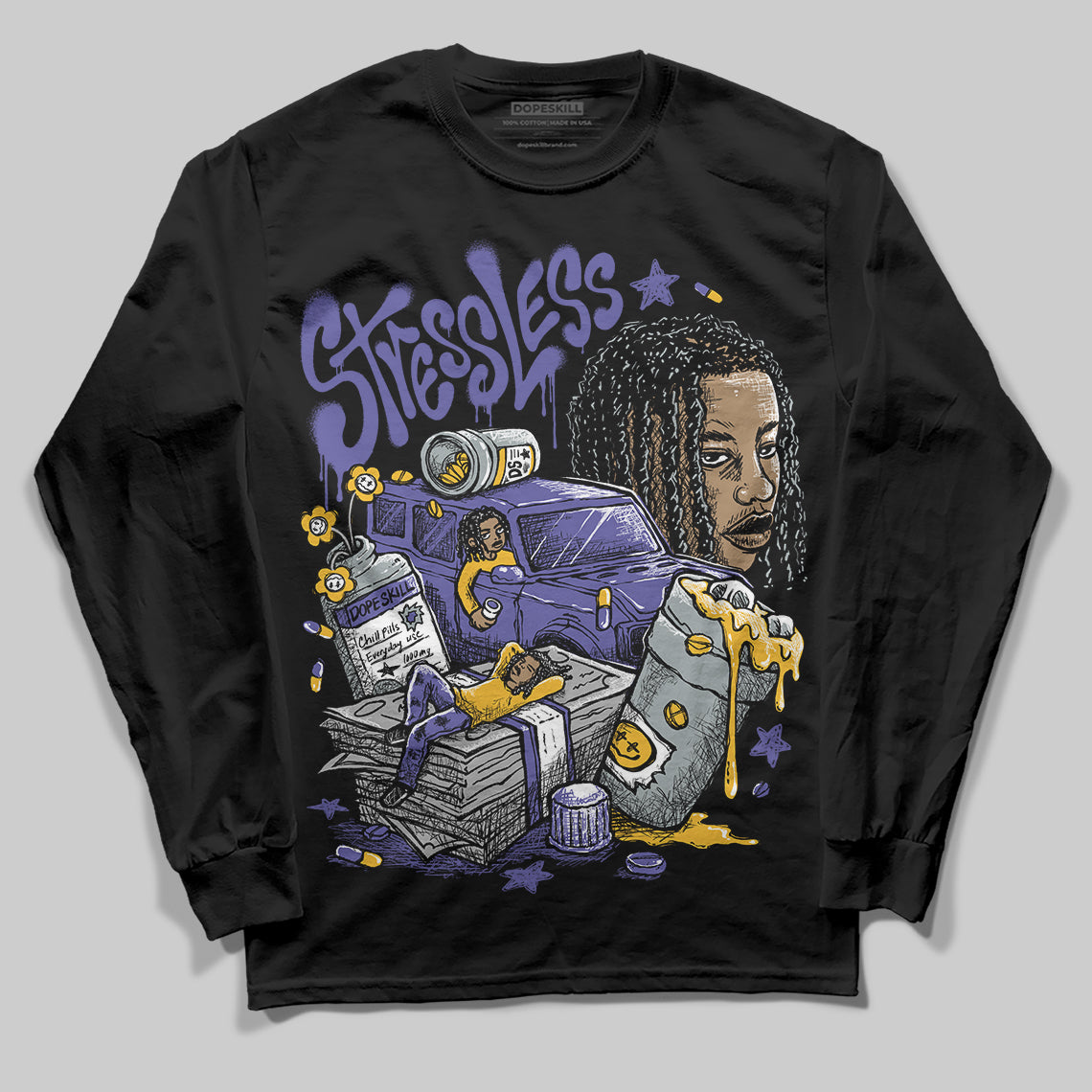 Lakers 4s DopeSkill Long Sleeve T-Shirt Stressless Graphic