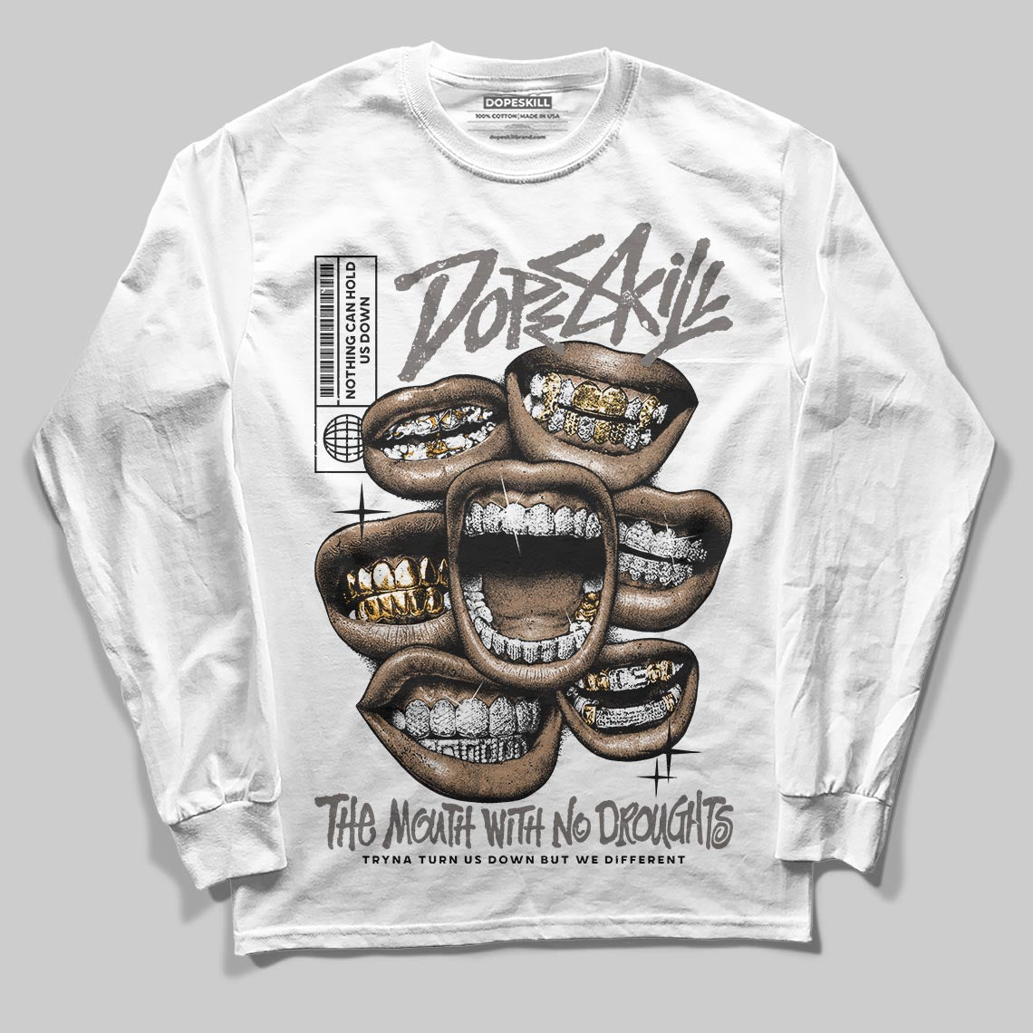 Cave Stone 4s DopeSkill Long Sleeve T-Shirt The Mouth With No Droughts Graphic