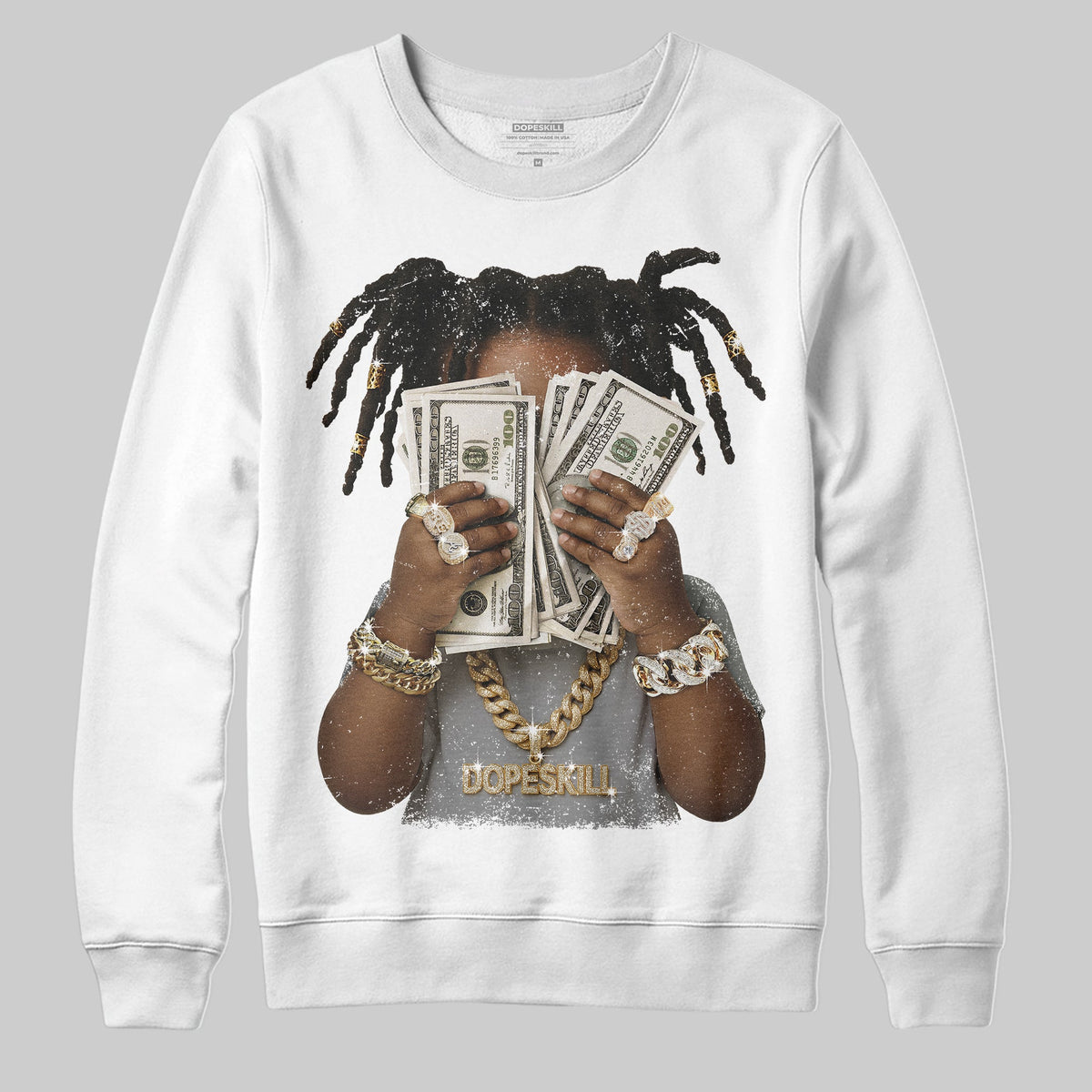 Wolf Grey 5s DopeSkill Sweatshirt Rich Youth Graphic