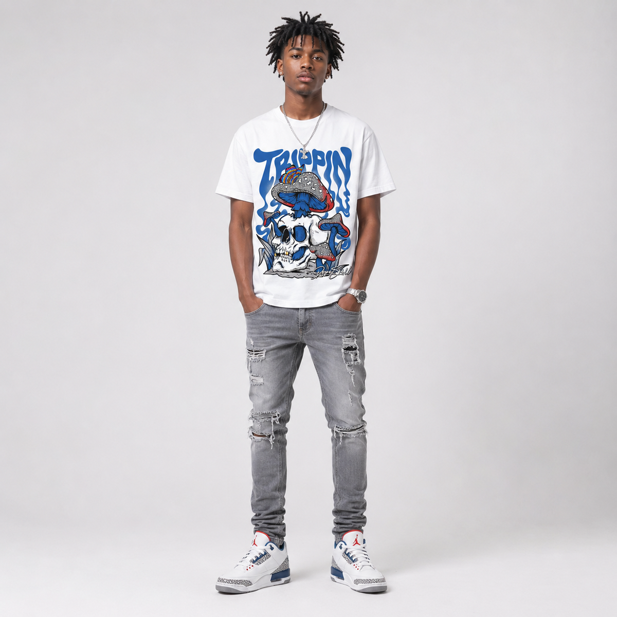 “True Blue” 3s DopeSkill T-Shirt Trippin Graphic