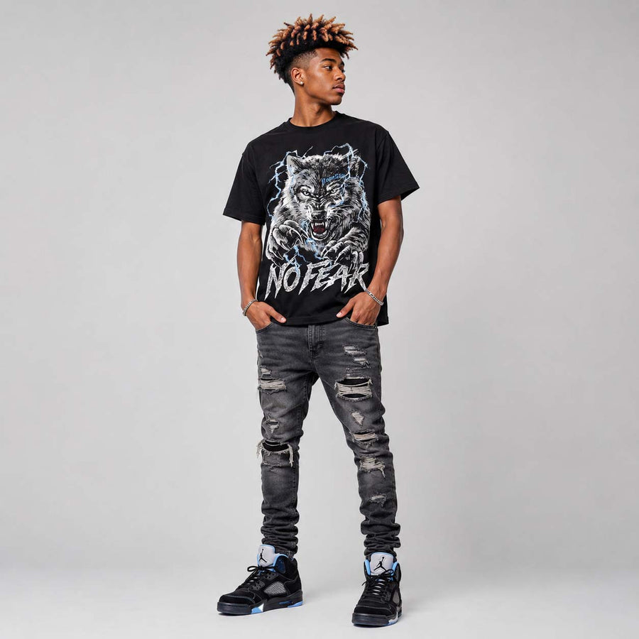 Black University Blue 5s DopeSkill T-Shirt No Fear Graphic