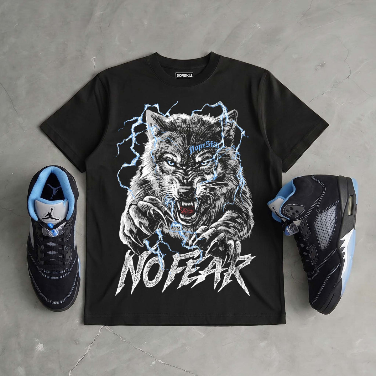 Black University Blue 5s DopeSkill T-Shirt No Fear Graphic