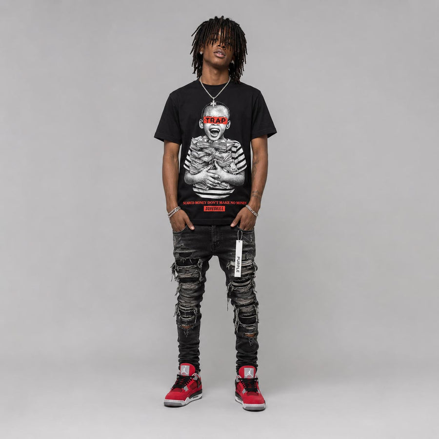 Toro Bravo 4s DopeSkill T-Shirt Scared Money Don't Make No Money Graphic