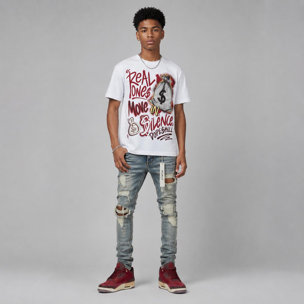 “Bin 23” 3s DopeSkill T-Shirt Real Ones Move In Silence Graphic