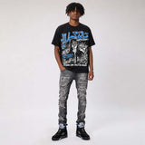 Black University Blue 5s DopeSkill Oversize Print T-Shirt No Money No Lust Graphic
