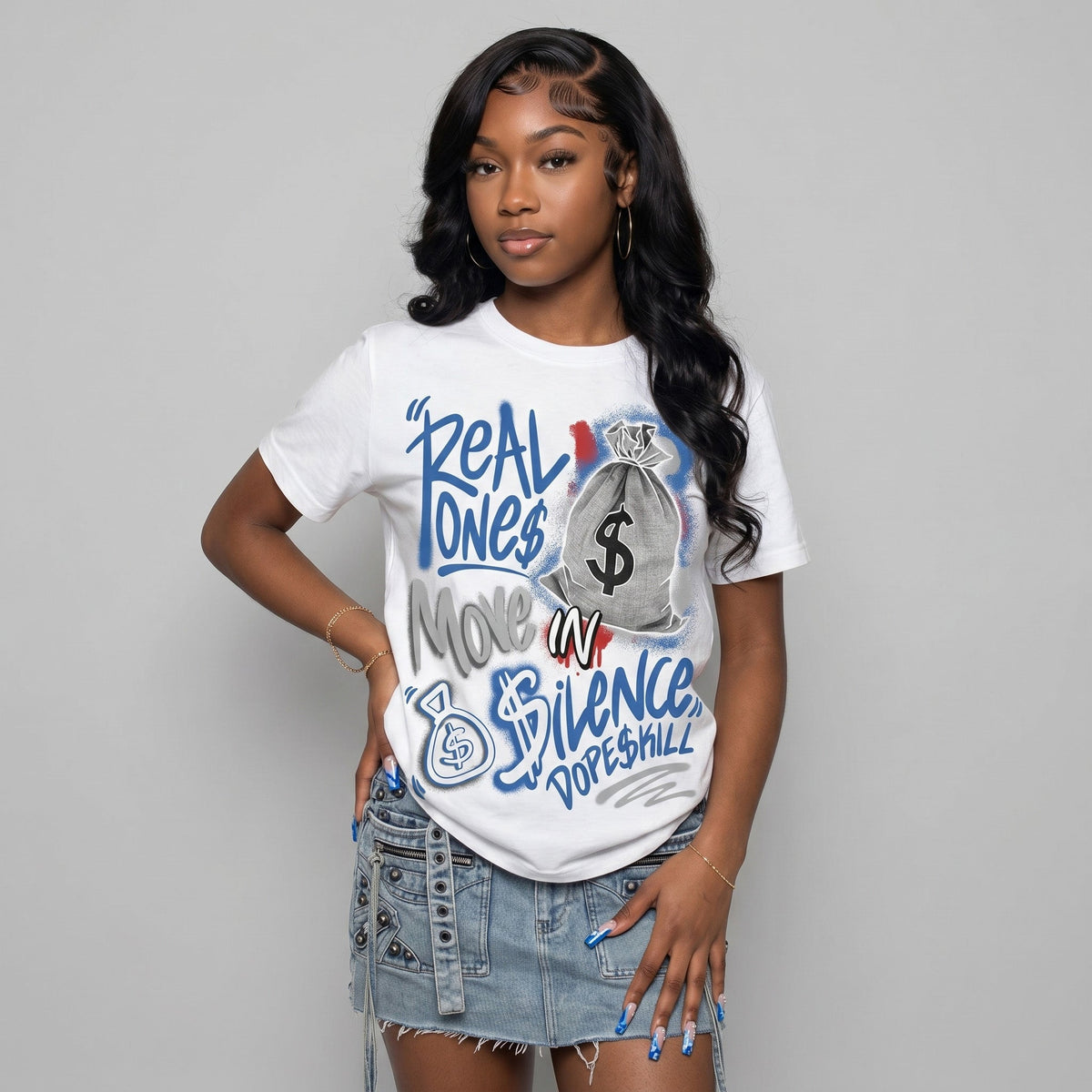 “True Blue” 3s DopeSkill T-Shirt Real Ones Move In Silence Graphic