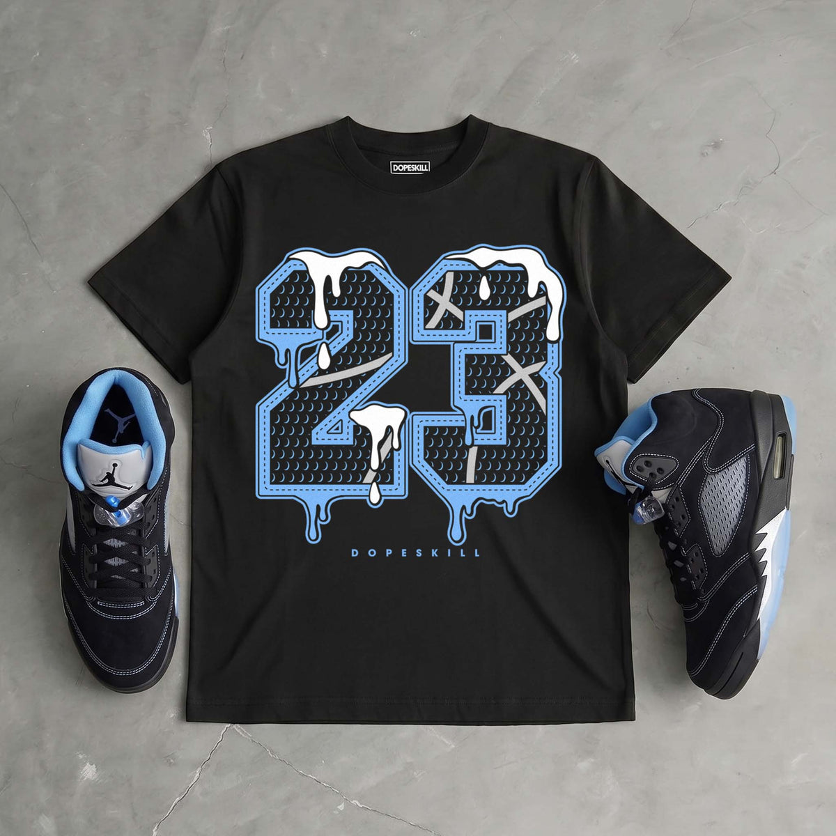 Black University Blue 5s DopeSkill T-Shirt No.23 Graphic