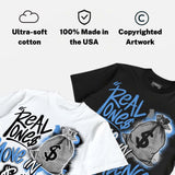 Black University Blue 5s DopeSkill T-Shirt Real Ones Move In Silence Graphic