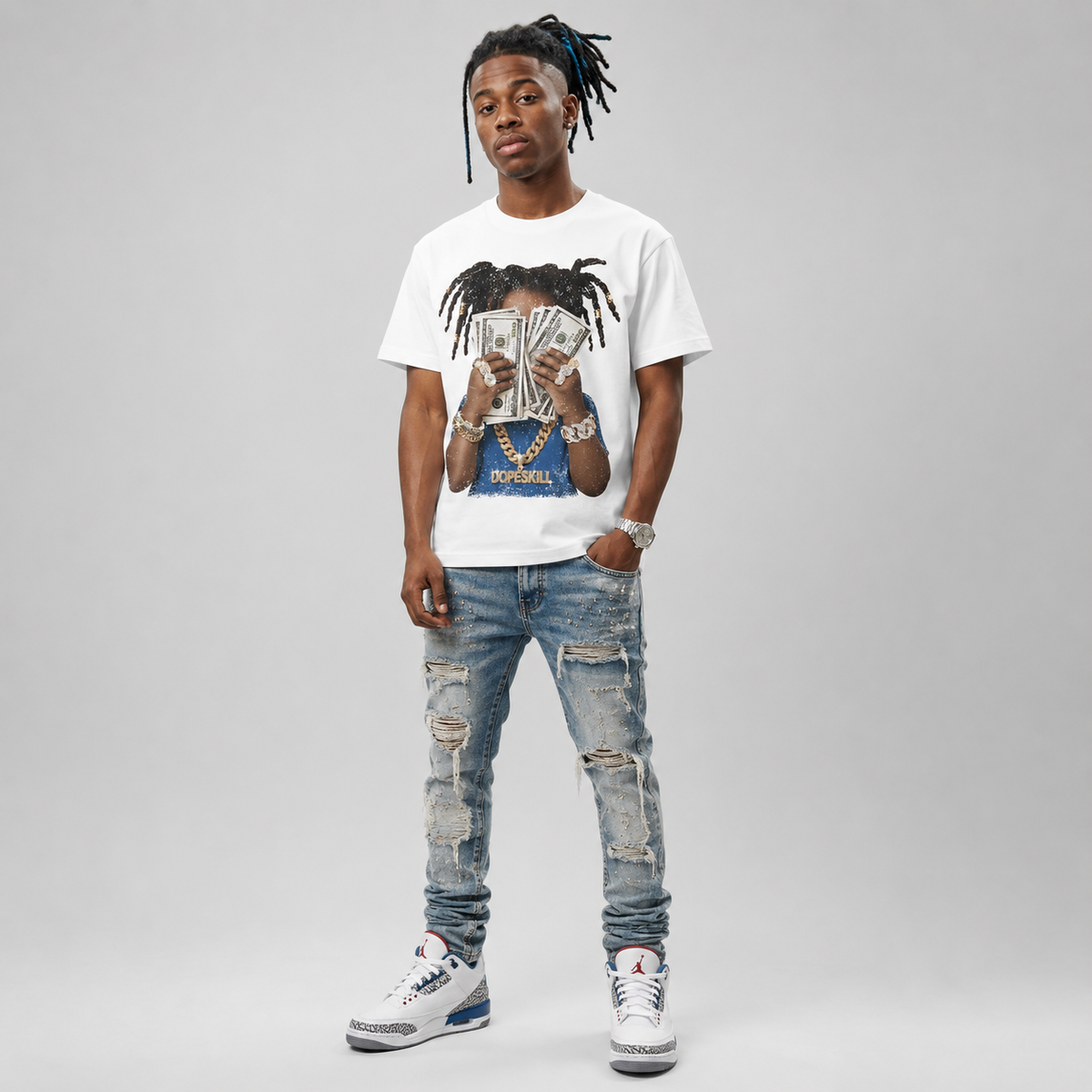 “True Blue” 3s DopeSkill T-Shirt Rich Youth Graphic