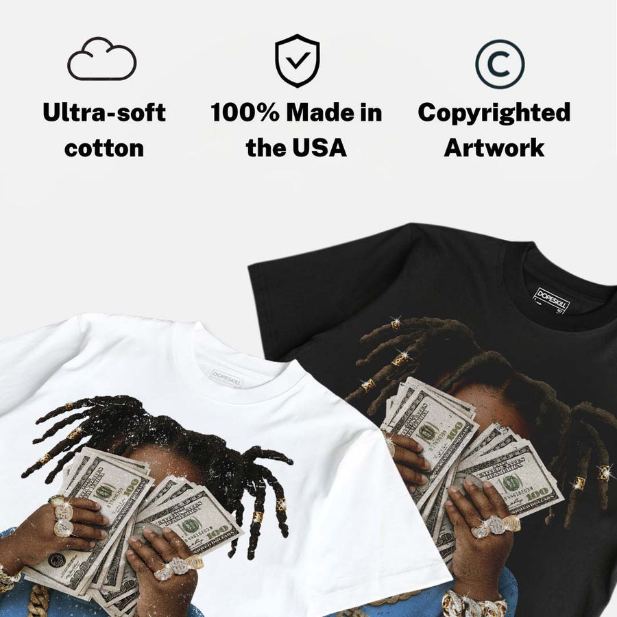 Black University Blue 5s DopeSkill T-Shirt Rich Youth Graphic