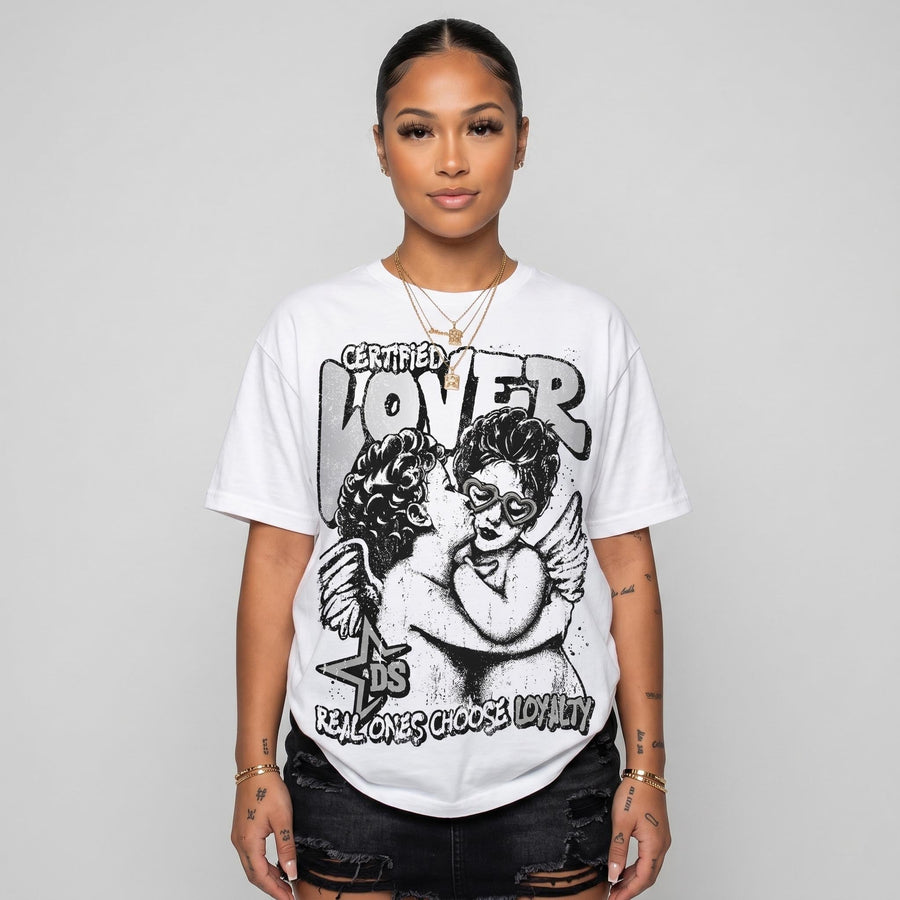 White Metallic 5s DopeSkill Oversize Print T-Shirt Real Ones Choose Loyalty Graphic