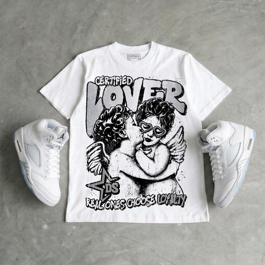 White Metallic 5s DopeSkill Oversize Print T-Shirt Real Ones Choose Loyalty Graphic