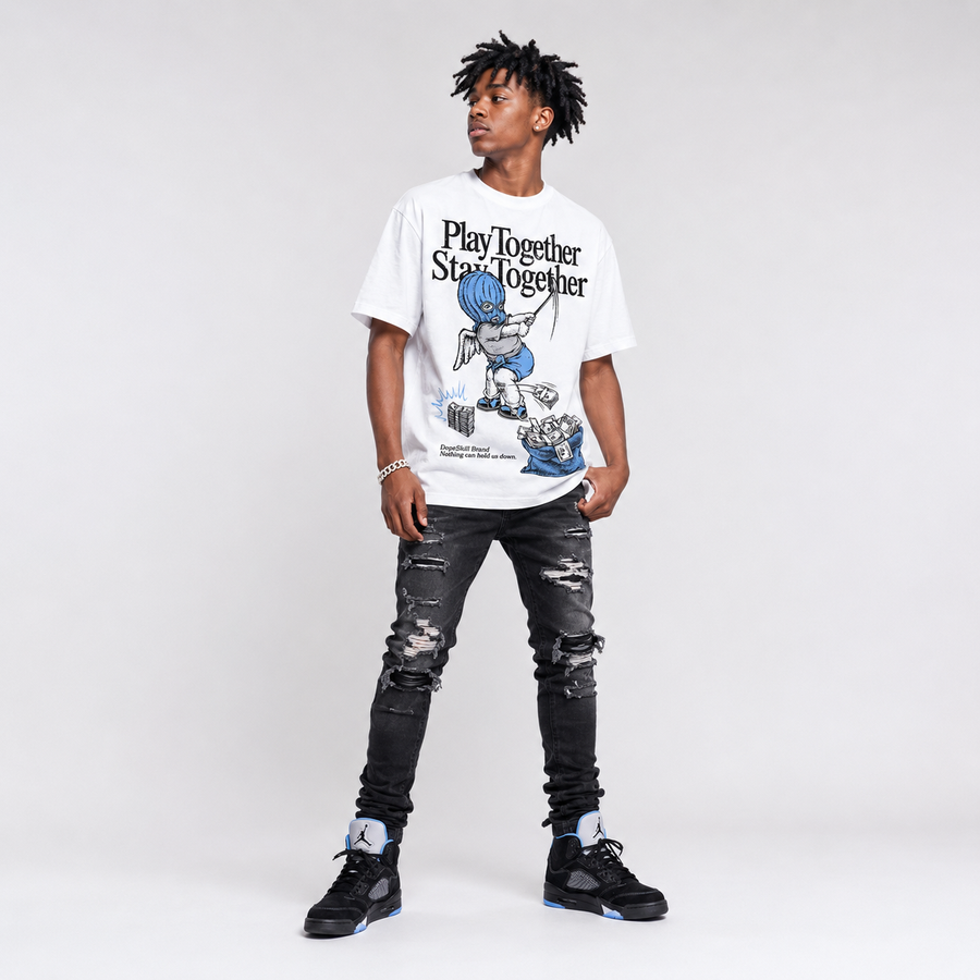 Black University Blue 5s DopeSkill T-Shirt Play together, Stay together Graphic