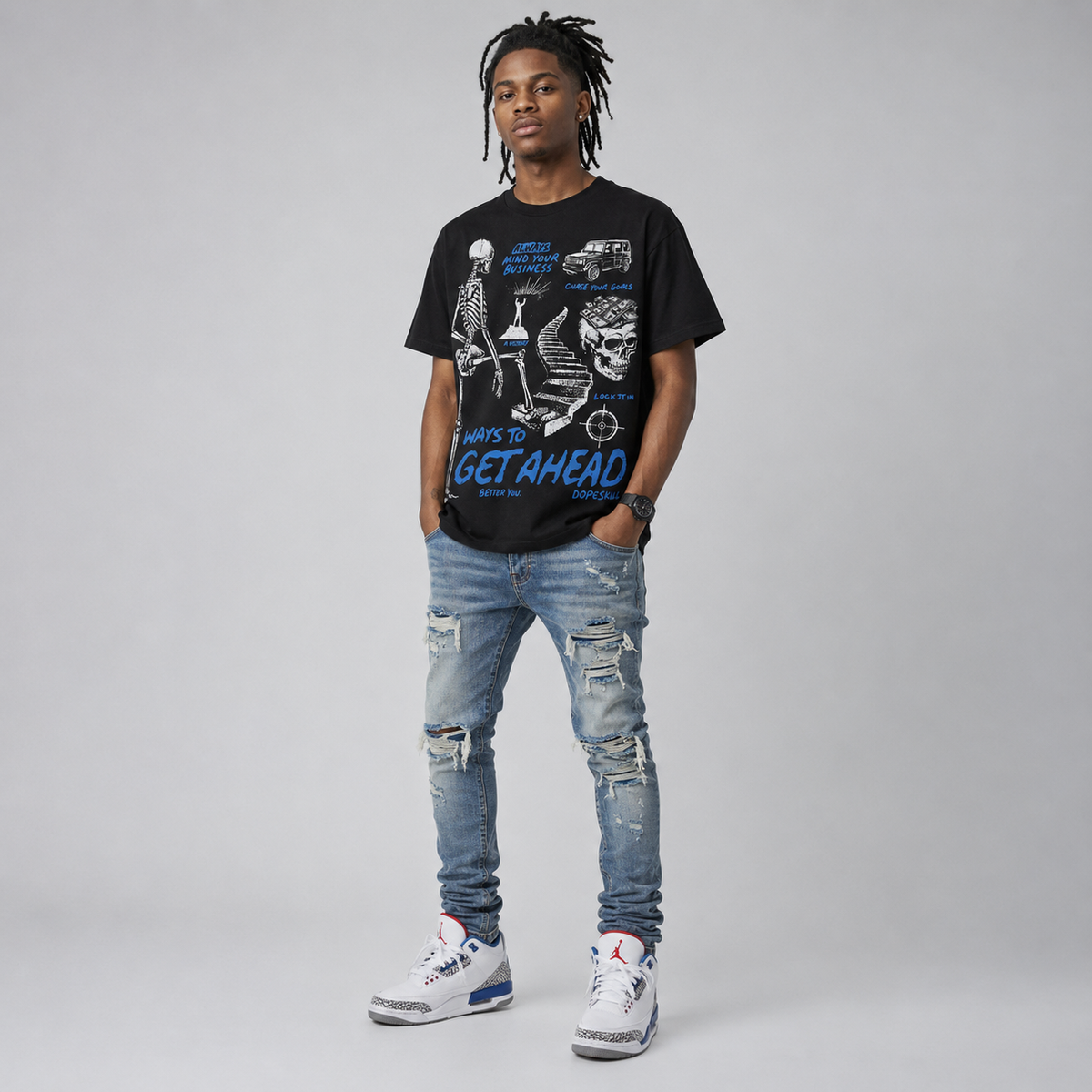 “True Blue” 3s DopeSkill T-Shirt Ways To Get Ahead Graphic