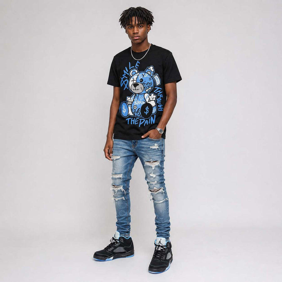 Black University Blue 5s DopeSkill T-Shirt Smile Through The Pain Graphic