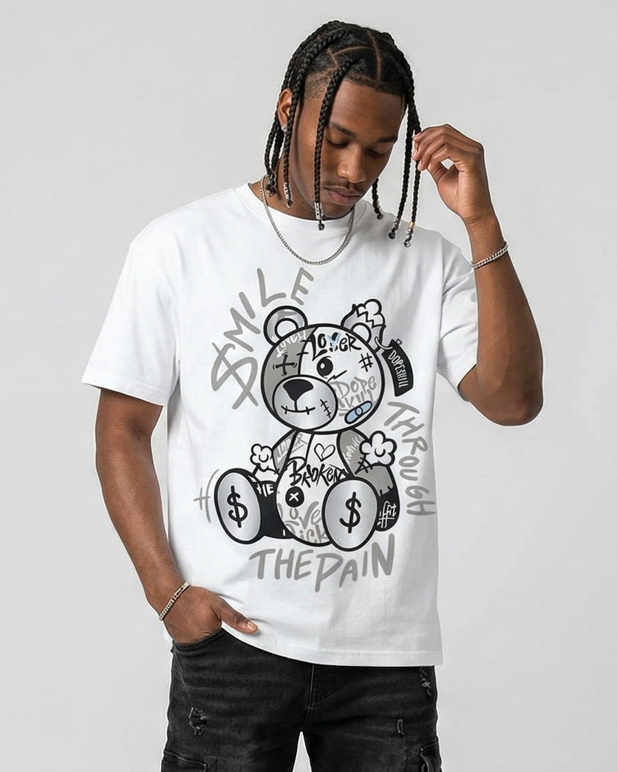 White Metallic 5s DopeSkill T-Shirt Smile Through The Pain Graphic