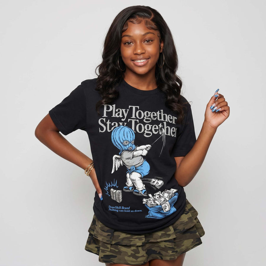 Black University Blue 5s DopeSkill T-Shirt Play together, Stay together Graphic