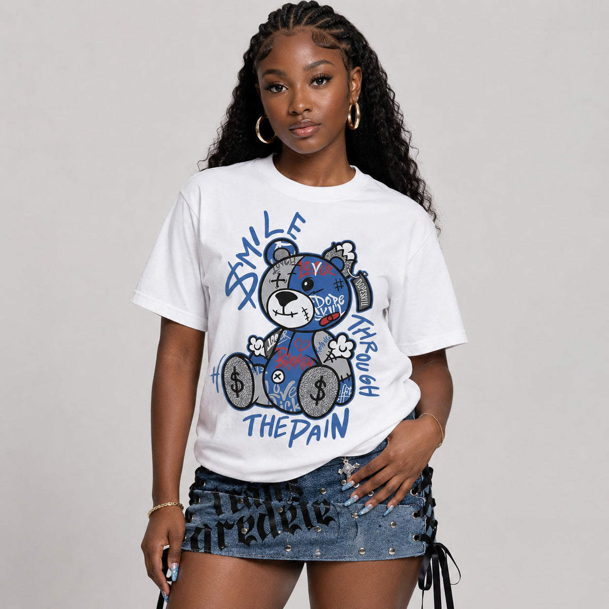 “True Blue” 3s DopeSkill T-Shirt Smile Through The Pain Graphic