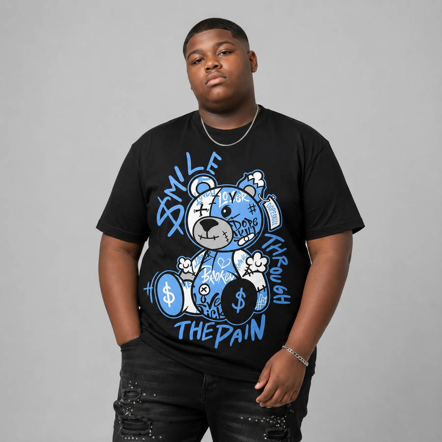 Black University Blue 5s DopeSkill T-Shirt Smile Through The Pain Graphic