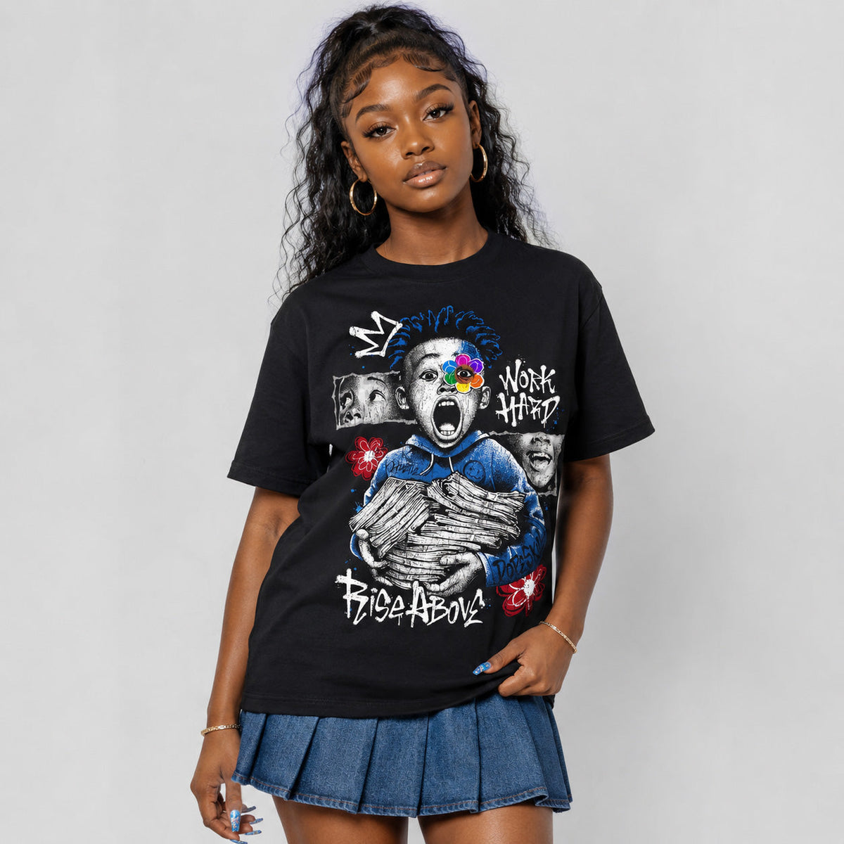 “True Blue” 3s DopeSkill T-Shirt Work Hard Rise Above Graphic