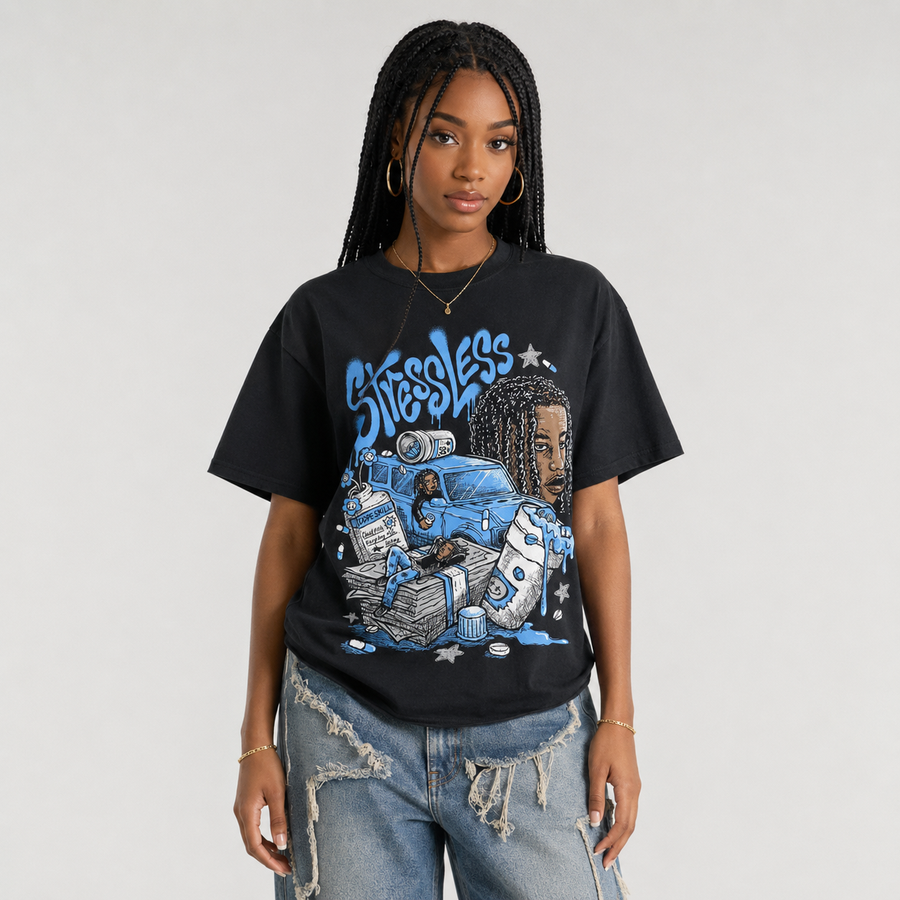 Black University Blue 5s DopeSkill T-Shirt Stressless Graphic