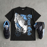 Black University Blue 5s DopeSkill T-Shirt Trust God Graphic