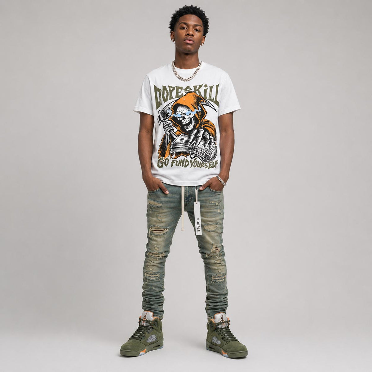 Olive 5s DopeSkill T-Shirt Go Fund Yourself Graphic