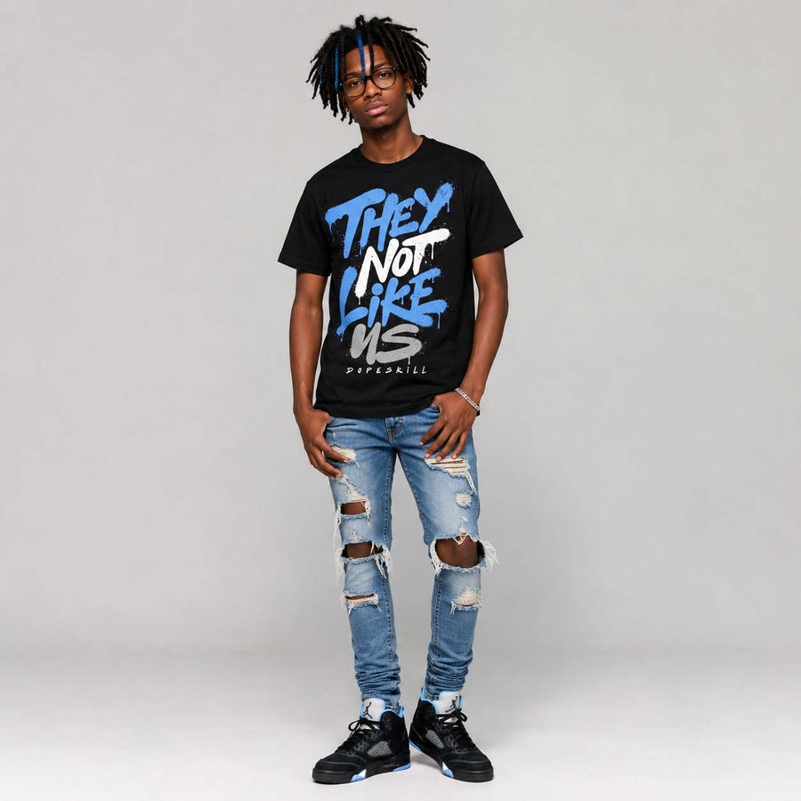 Black University Blue 5s DopeSkill T-Shirt They Not Like Us Graphic