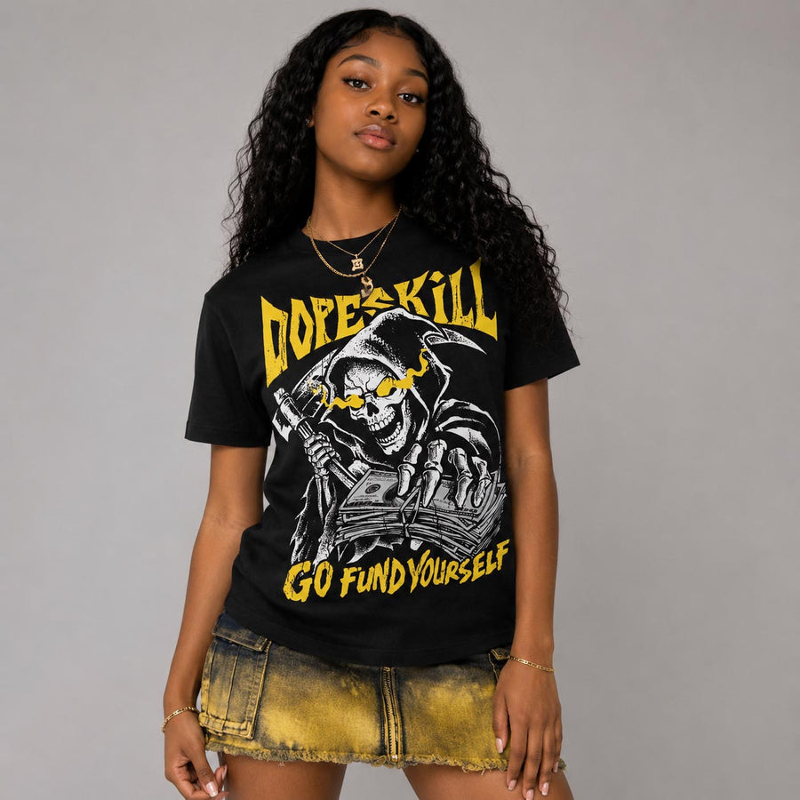 Black Tour Yellow AJ 4 Thunder DopeSkill T-Shirt Go Fund Yourself Graphic