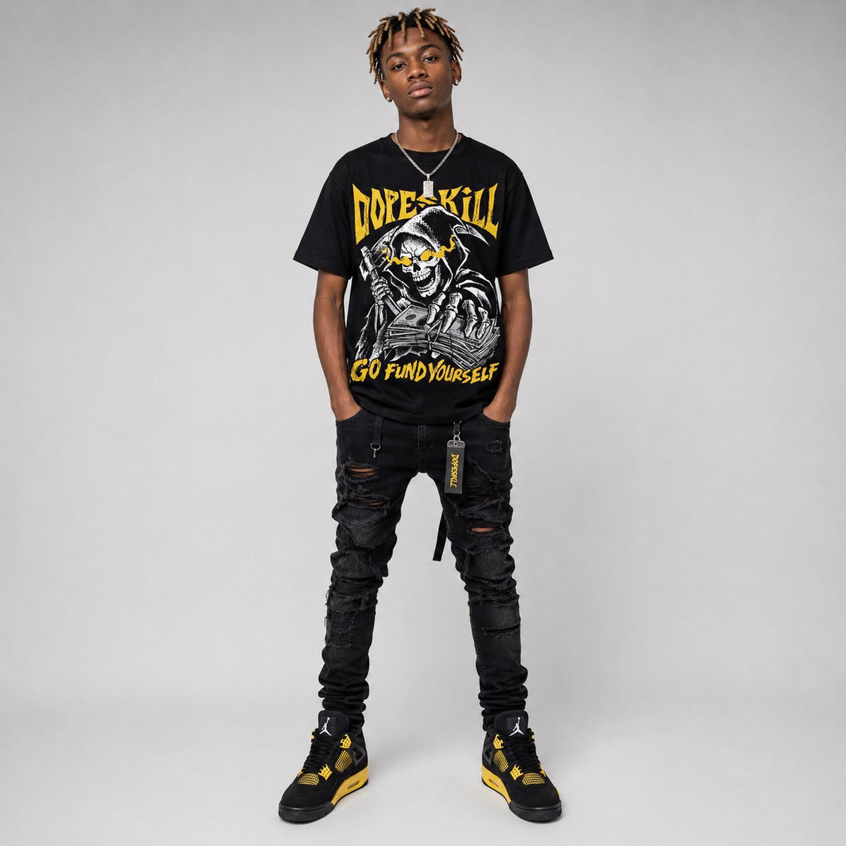 Black Tour Yellow AJ 4 Thunder DopeSkill T-Shirt Go Fund Yourself Graphic
