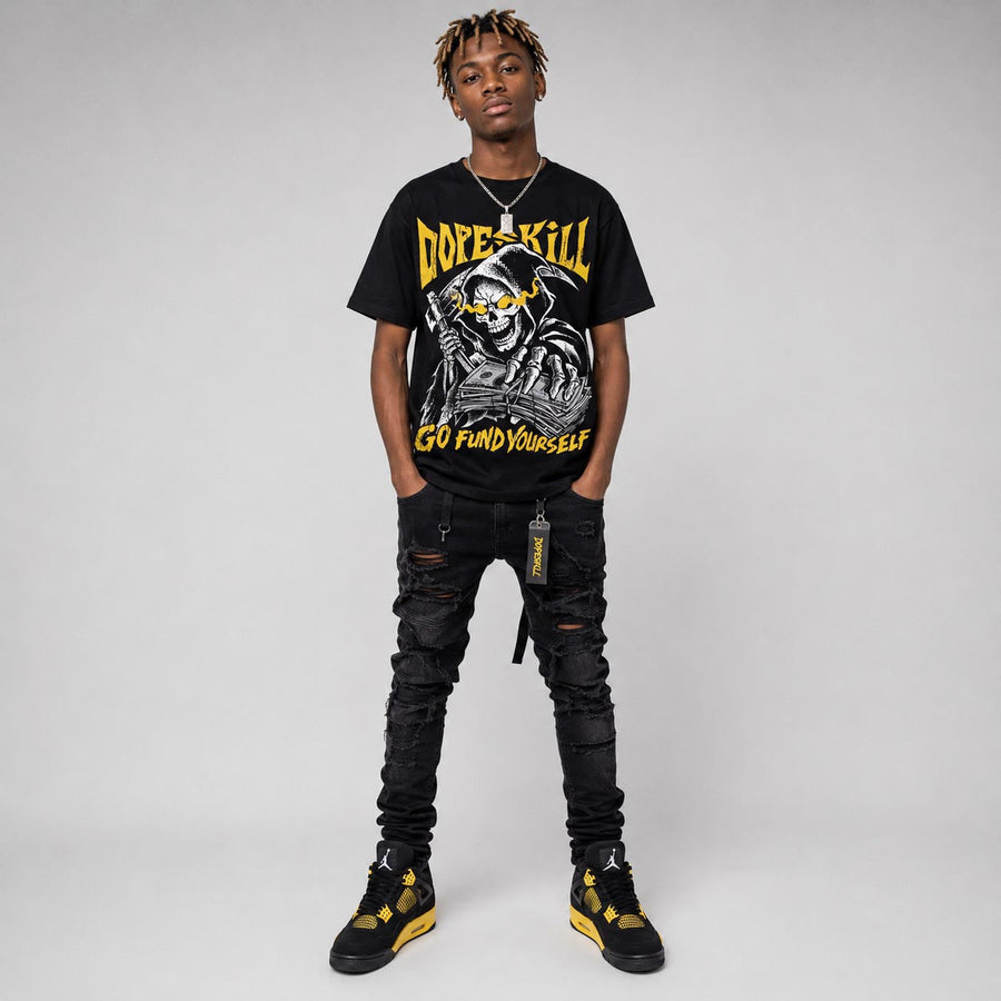 Black Tour Yellow AJ 4 Thunder DopeSkill T-Shirt Go Fund Yourself Graphic