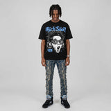 Black University Blue 5s DopeSkill Oversize Print T-Shirt Rich Soon Graphic