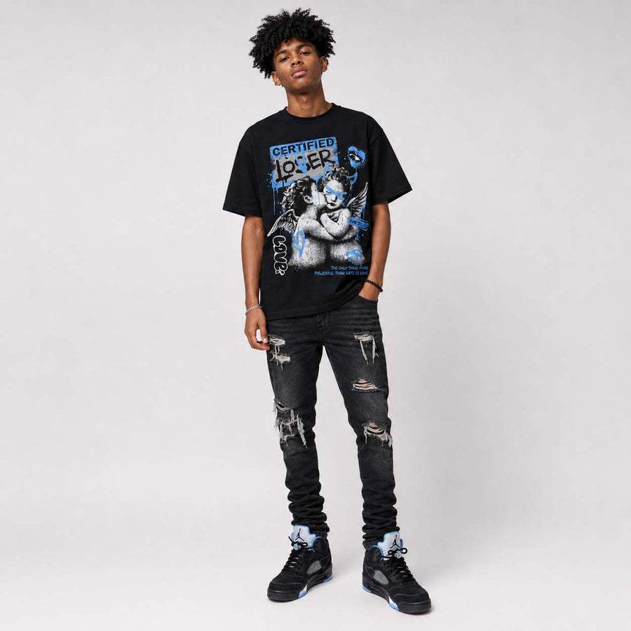 Black University Blue 5s DopeSkill T-Shirt Certified Lover Graphic