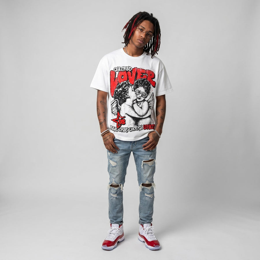 Cherry 11s DopeSkill Oversize Print T-Shirt Real Ones Choose Loyalty Graphic