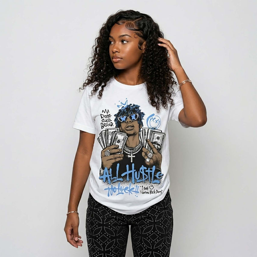 Black University Blue 5s DopeSkill T-Shirt All Hustle No Luck Graphic