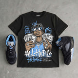 Black University Blue 5s DopeSkill T-Shirt All Hustle No Luck Graphic