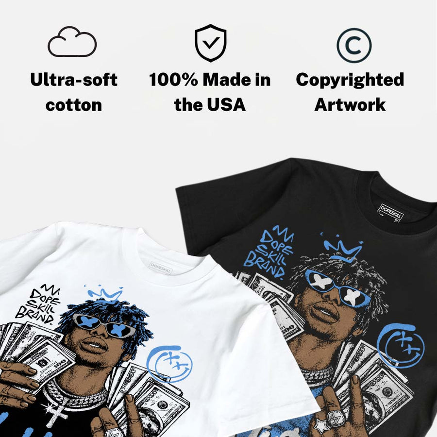 Black University Blue 5s DopeSkill T-Shirt All Hustle No Luck Graphic