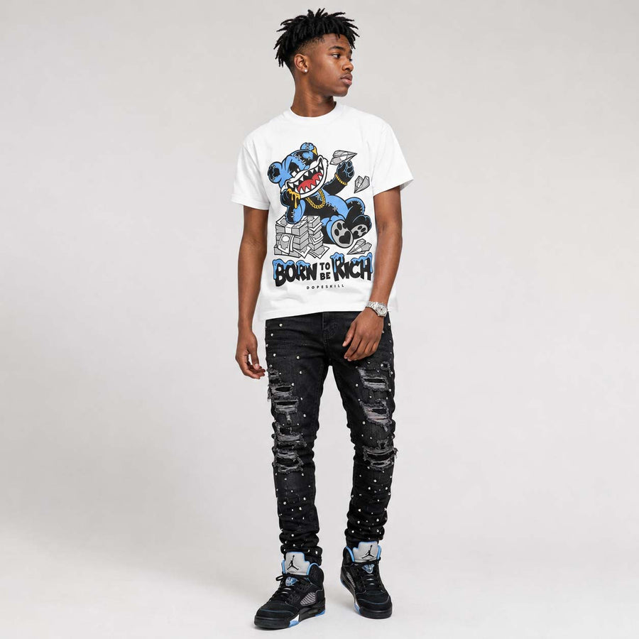 Black University Blue 5s DopeSkill T-Shirt Born To Be Rich Graphic