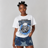 Black University Blue 5s DopeSkill T-Shirt Trapped Halloween Graphic
