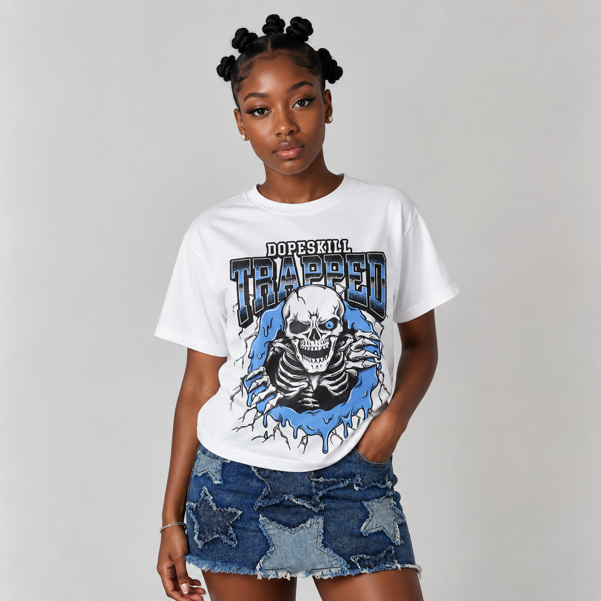 Black University Blue 5s DopeSkill T-Shirt Trapped Halloween Graphic