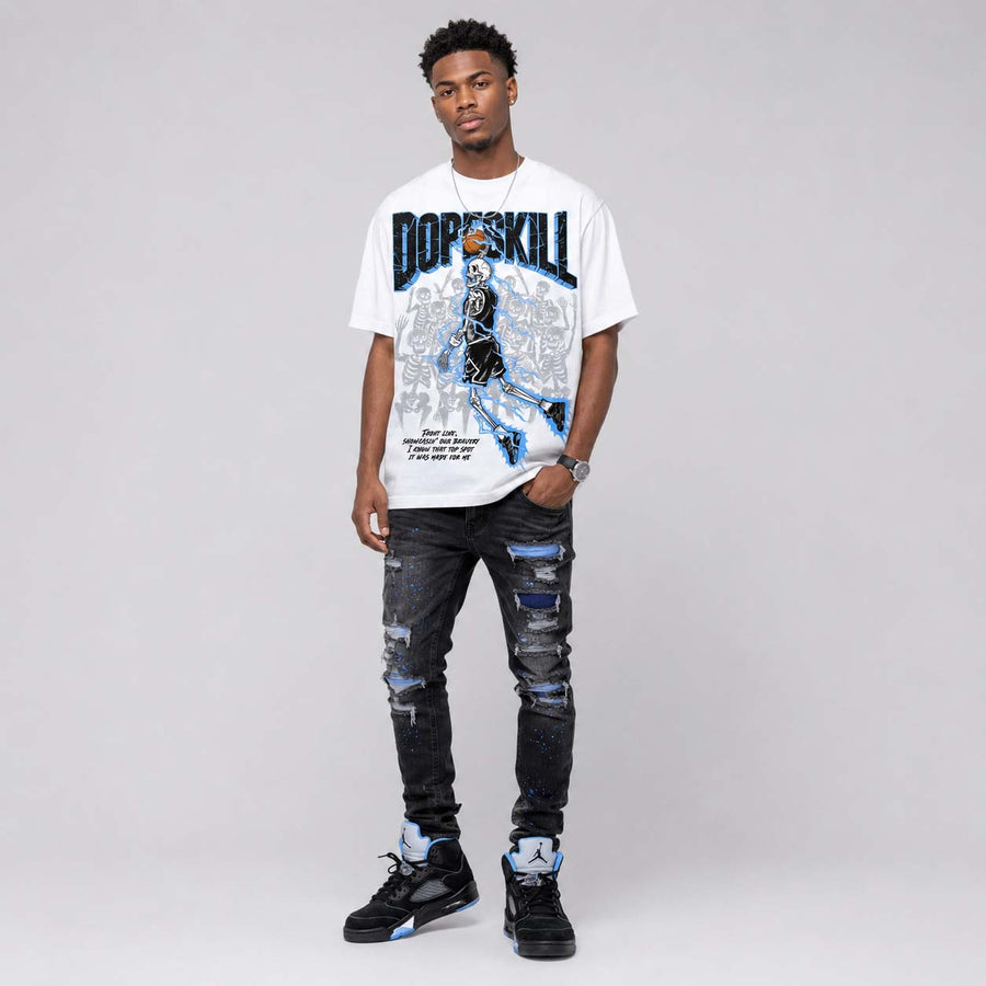 Black University Blue 5s DopeSkill T-Shirt Thunder Dunk Graphic