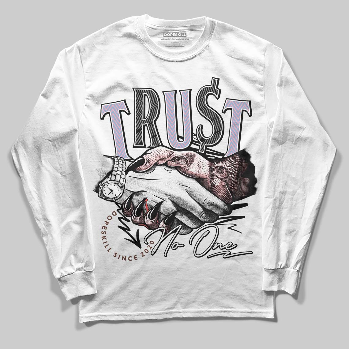 Harris Tweed x Denim Turquoise Dunk DopeSkill Long Sleeve T-Shirt Trust No One Graphic