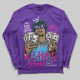 PURPLE 'All Hustle No Luck' DopeSkill Graphic Long Sleeve T-Shirt